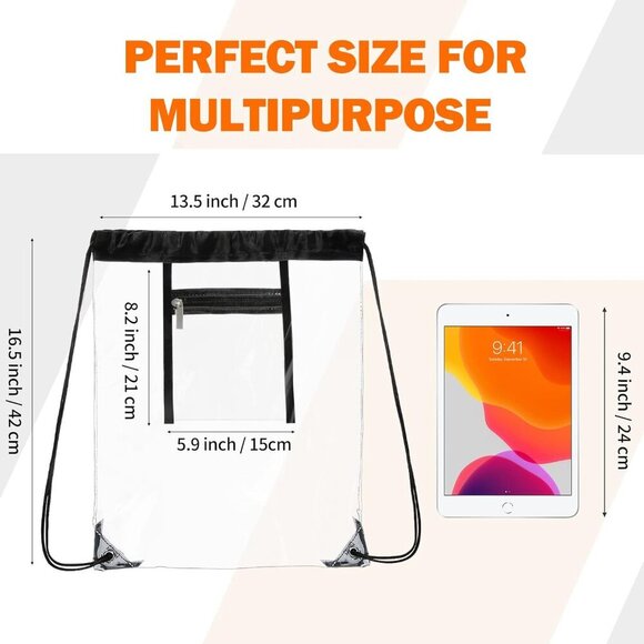 2 PACK Clear Drawstring Bag Stadium Approved, See Through PVC Drawstring bags, T - Picture 3 of 8